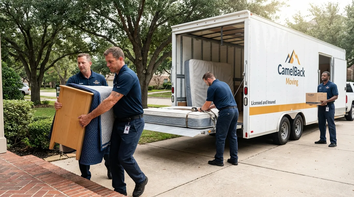 Crew loading residential truck for cross-state move from Saint Louis, MI
