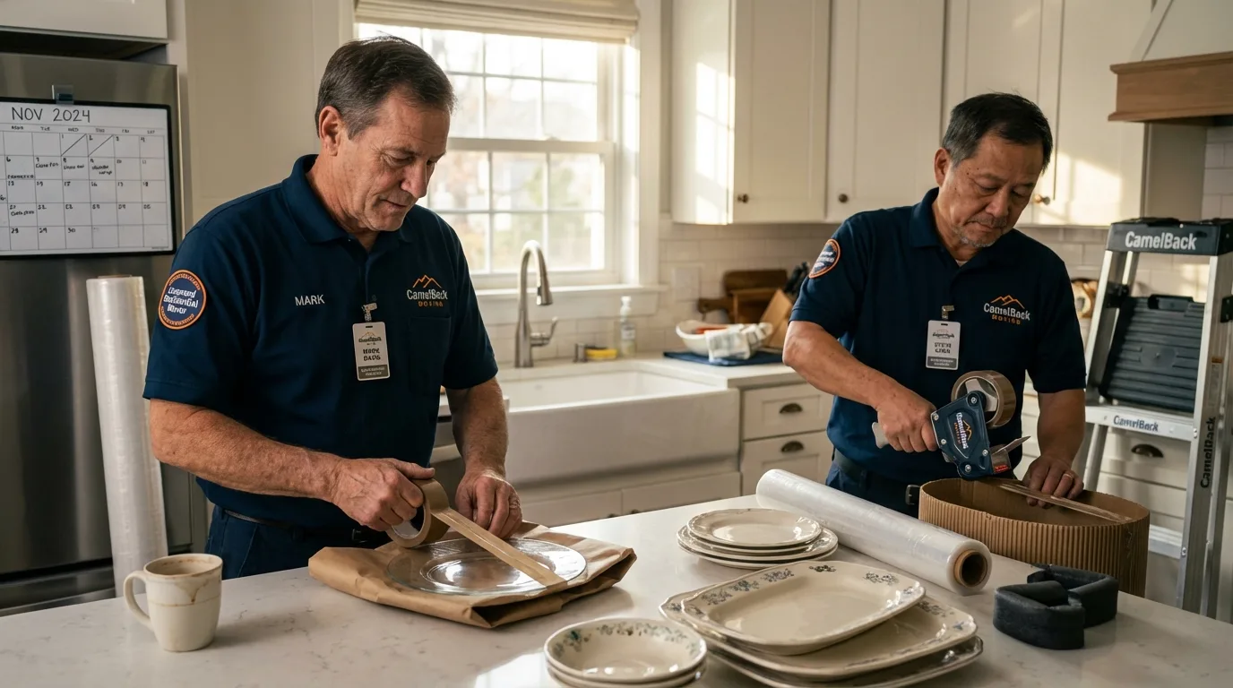 Professional crew packing kitchen dishware in Saint Louis, MI